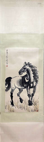 XU BEIHONG, Chinese Horse Painting Paper Hanging Scroll