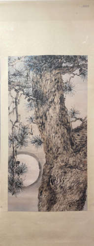 YANG SHANSHEN, Chinese Pine Painting Paper Hanging Scroll