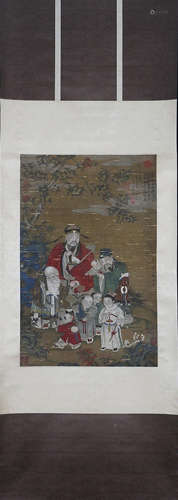 LI GONGLIN, Chinese Figures Painting Hanging Silk Scroll