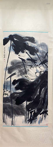 ZHANG DAQIAN, Chinese Lotus Painting Paper Hanging Scroll