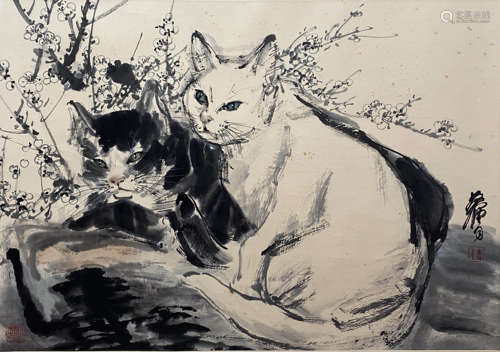 HUANG ZHOU, Chinese Cat Painting on Paper