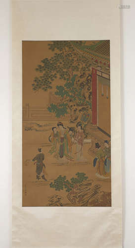 JIAO BINGZHEN, Chinese Figure Story Painting Hanging Silk Sc...