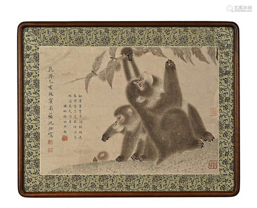 SHEN QUAN, Chinese Monkey Painting on Paper, Framed