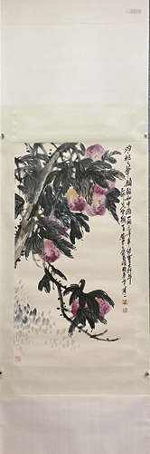 WU CHANGSHUO, Chinese Flower and Bird Painting Paper Hanging...