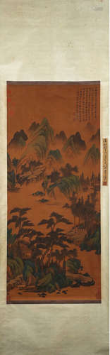 SHEN ZHOU, Chinese Landscape Painting Hanging Silk Scroll