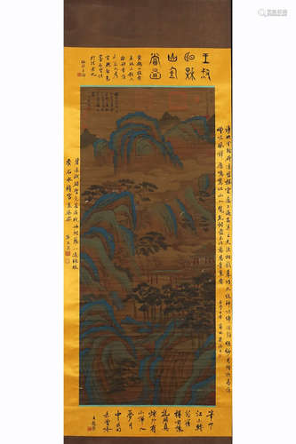 WANG MENG, Chinese Landscape Painting Hanging Silk Scroll