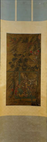 WANG ZHENPENG, Chinese Arhat Painting Hanging Silk Scroll