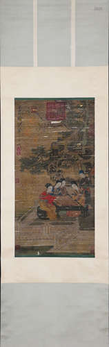 WANG QIHAN, Chinese Scholars Painting Hanging Silk Scroll