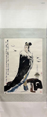 WANG XIJING, Chinese Figure Painting Paper Hanging Scroll