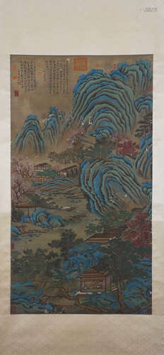 TANG YIN, Chinese Landscape Painting Hanging Silk Scroll