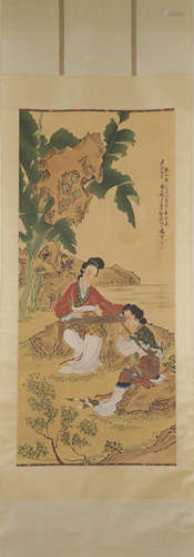 XU CAO, Chinese Figure Painting Hanging Silk Scroll