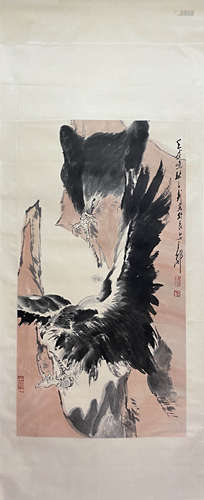 WANG ZIWU, Chinese Eagle Painting Paper Hanging Scroll