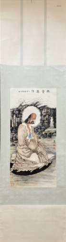 QIAN HUAFO, Chinese Arhat Painting Paper Hanging Scroll