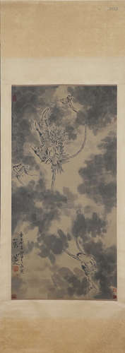 ZHU DA, Chinese Dragon Painting Hanging Scroll