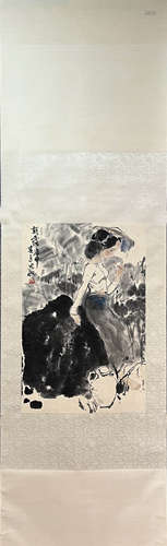 ZHOU SICONG, Chinese Figure Painting Paper Hanging Scroll