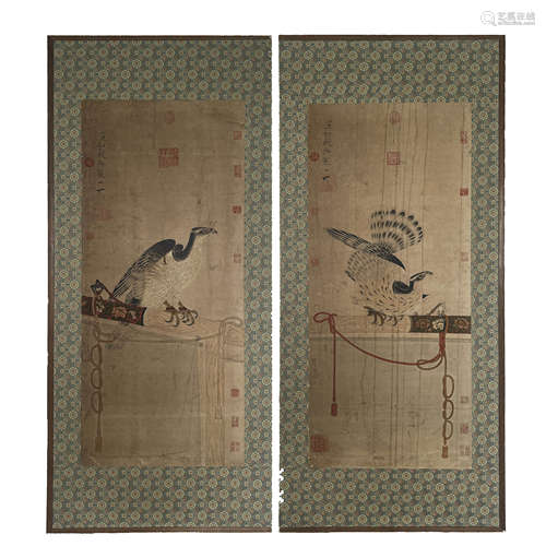 SONG HUIZONG, Two Chinese Eagles Painting Screens