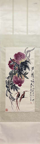 QI BAISHI, Chinese Flower and Bird Painting Paper Hanging Sc...