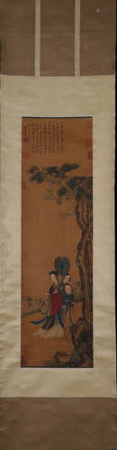 TANG YIN, Chinese Figure Painting Hanging Silk Scroll