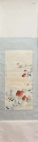 CHEN DAYU, Chinese Rooster Painting Paper Hanging Scroll