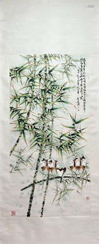 HAN TIANHENG, Chinese Flower and Bird Painting Paper Hanging...