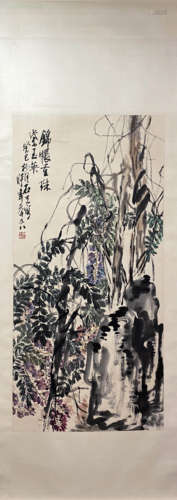 GUO SHIFU, Chinese Flower and Bird Painting Paper Hanging Sc...