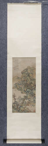 祁豸佳(1595-1683)  草堂山居  设色纸本 立轴