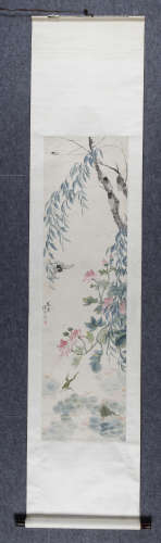 陈康侯(1866-1937) 芙蓉柳蝉 设色纸本 立轴