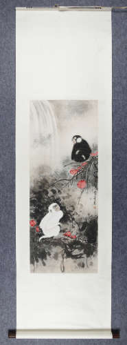 张其翼(1915-1968) 双猿图 水墨纸本 立轴