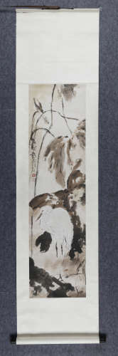 杨善深(1913-2004) 1982年作 秋荷白鹭 设色纸本 立轴