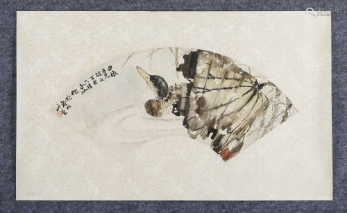 杨善深(1913-2004) 1947年作 荷鸭图 水墨纸本 镜心