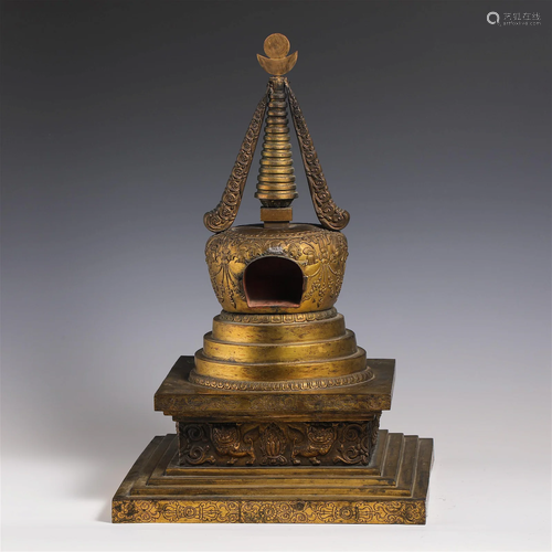 China Qing Dynasty Gilt bronze Buddha niche