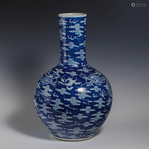 China Qing Dynasty Blue and white porcelain dragon pattern c...