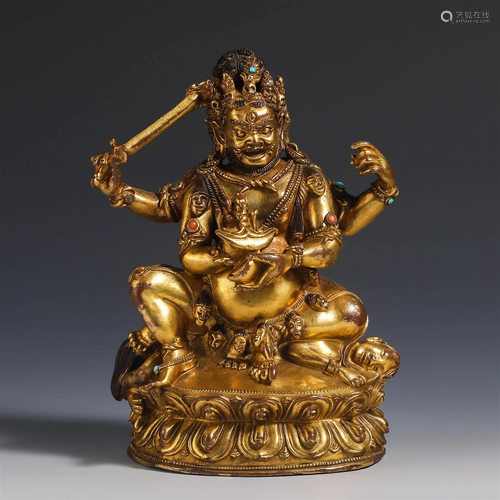 China Qing Dynasty Gilt bronze statue of God of Wealth