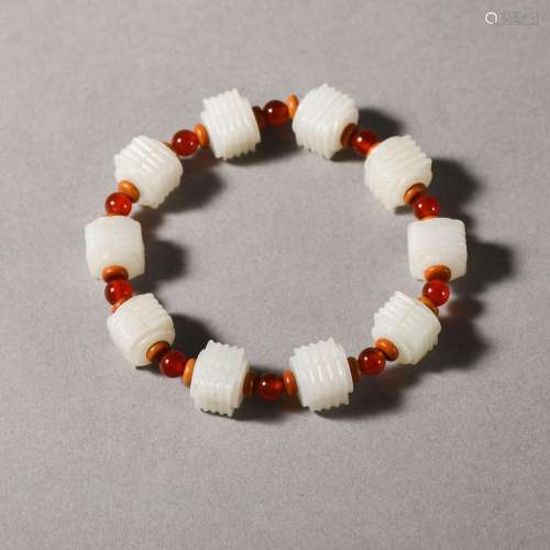 China Qing Dynasty Hand-held beads made of white jade