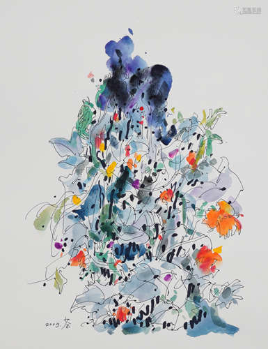 Chinese Flower Painting, Ink And Watercolor, Wu Guanzhong Ma...