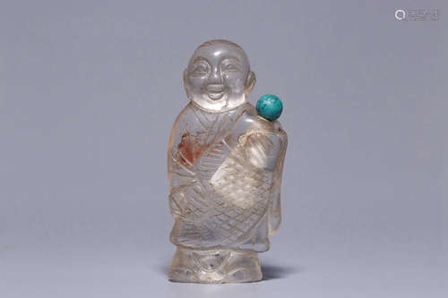 Crystal Boy Carrying Fish Snuff Bottle