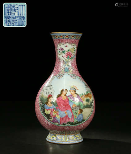 Famille Rose Panel European Figure Vase