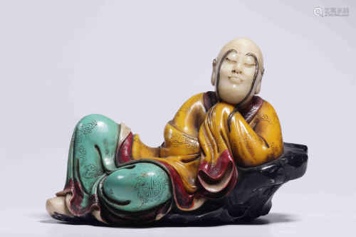 Painted Shoushan Stone Arhat Figure Boulder