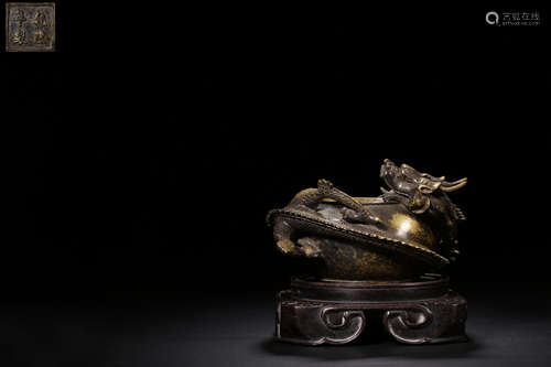 Gilt Carved Dragon Censer With Stand