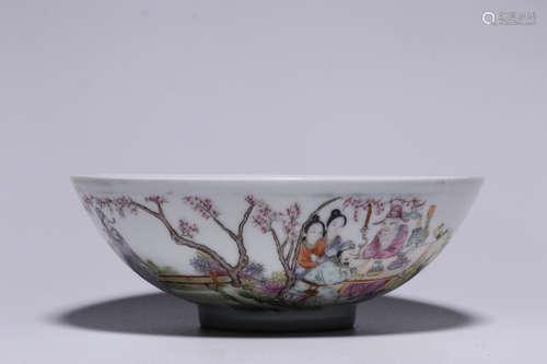 Famille Rose Figure Landscape Inscribed Bowl, Ren Huanzhang ...