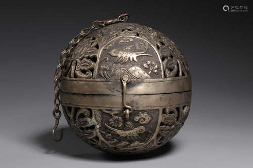 Silver Openwork Magpie And Prunus Censer Globe