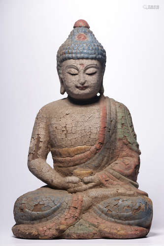 Painted Wood Seated Shakyamuni