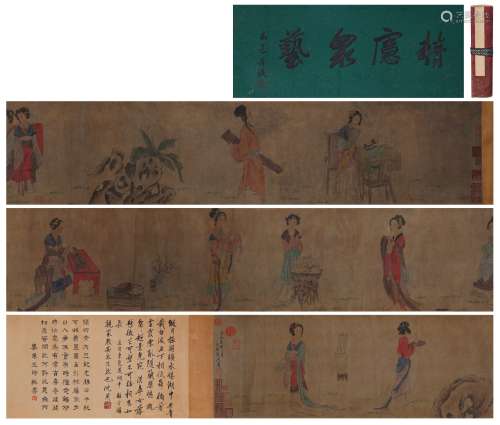 Chinese Figure And Story Painting, Hand Scroll, Zhang Wo Mar...