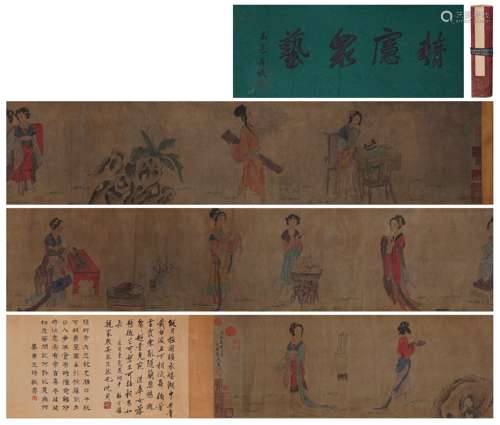 Chinese Figure And Story Painting, Hand Scroll, Zhang Wo Mar...