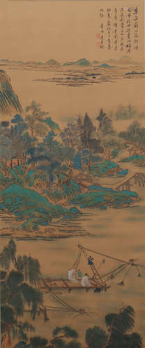 Chinese Figure And Landscape  Painting, Hanging Scroll, Dong...