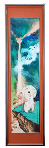 Chinese Guanyin Painting, Framed, Zhang Daqian Mark