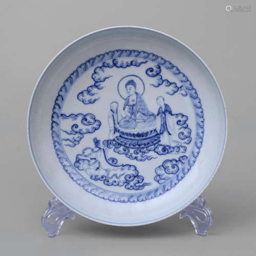 Blue And White Bodhisattva Plate