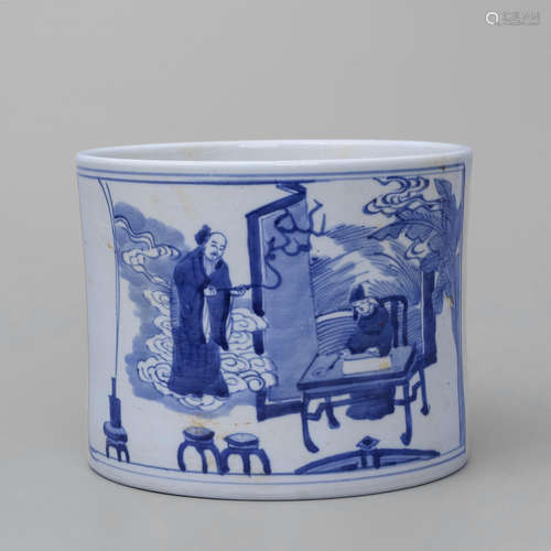 Blue And White Figure Brush Pot