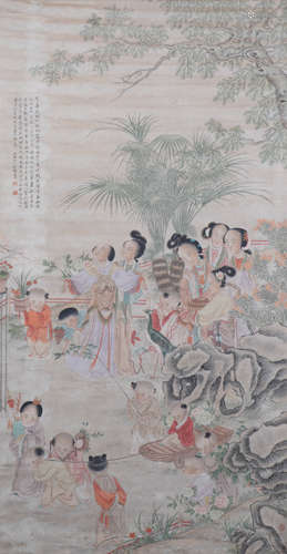 Chinese Figure Painting, Hanging Scroll, Gai Qi Mark