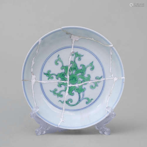 Green Painted Floral Plate